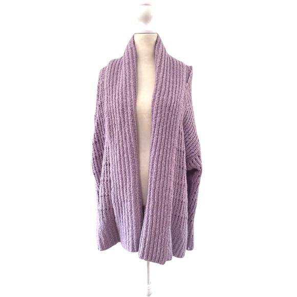Free People Lavender Chunky Knit Cardigan Wool Blend Open Front Oversized sz S - Picture 3 of 7